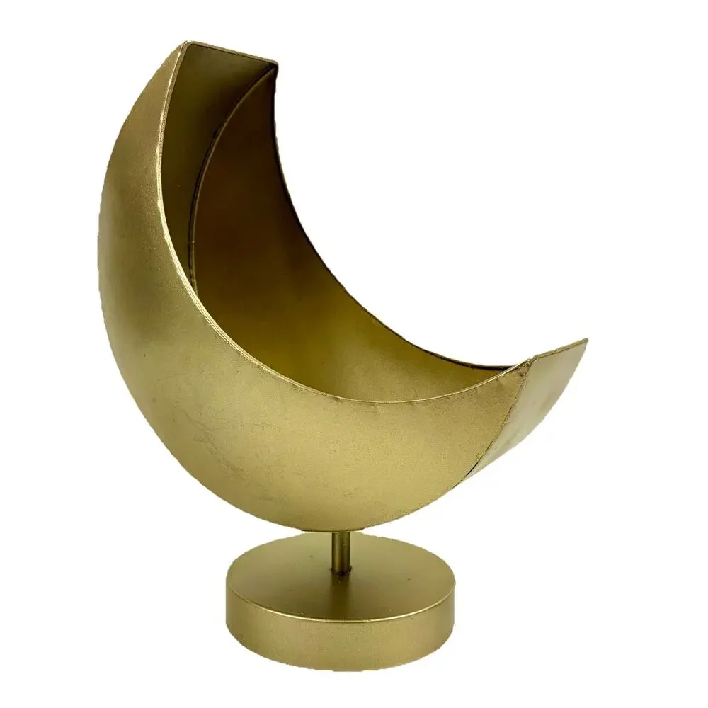Gold Tone Crescent Moon Pedestal Planter Candle Holder Celestial Whimsigoth